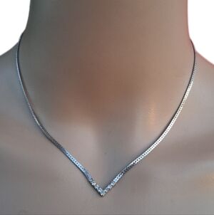Minimalist Silvertone Chevron Necklace with Faux Diamonds - Dainty Chain
